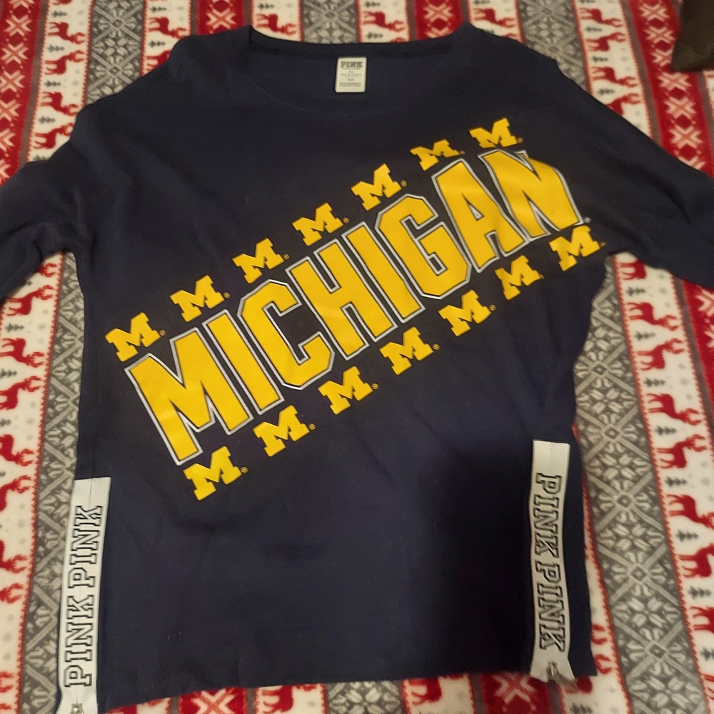 PINK Victoria's Secret Navy and Yellow Michigan Sweatshirt